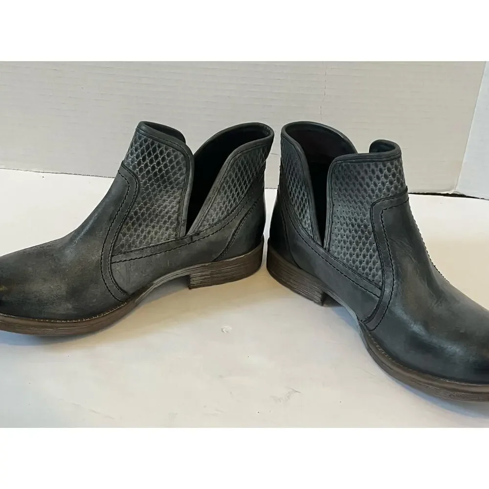 Women's Roan Gray Distressed Winter Fall Leather Ankle Boot Bootie Size 7.5